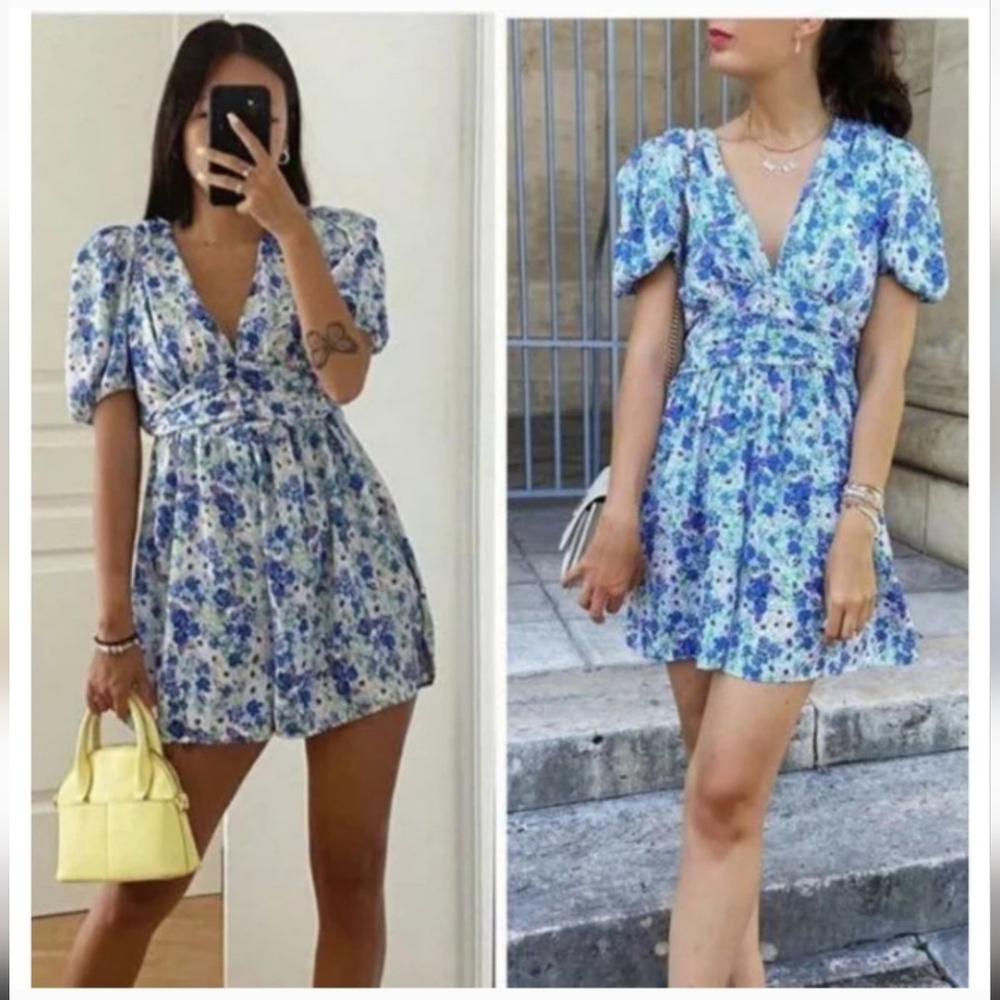 ZARA Floral Blue Romper Dress - Picture 2 of 4